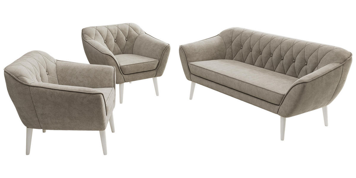 SEDACIA ZOSTAVA 3+1+1 PIRS - Sivobéžová Štruktúrovaná látka - Biele nohy - biela/sivobéžová, kompozitné drevo/textil (180/75/74cm) - MKS