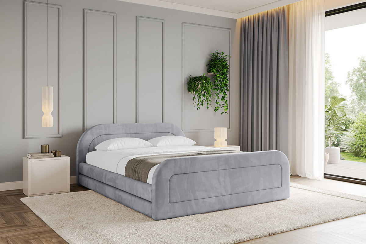 POLSTERBETT mit Bettkasten, Fußteil und Lattenrost, Boxbett mit Matratze H3/H4 - LERIS-v1-Z 120x200 Hellgrau - Hellgrau, Holzwerkstoff/Textil (120/200cm) - ALTDECOR