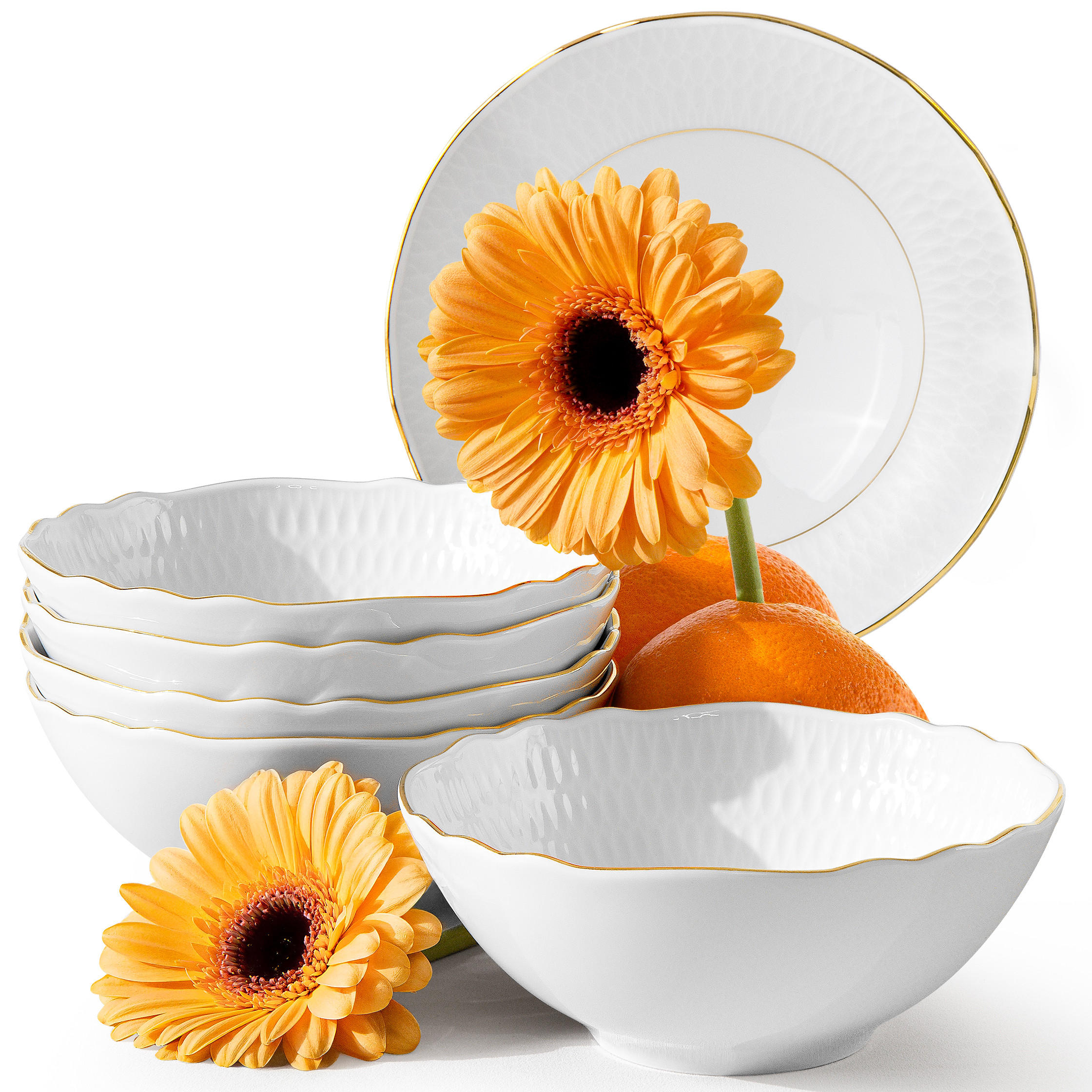 SALATSCHÜSSEL-SET CMIELOW SOFIA GOLD 6-tlg aus Porzellan - Weiß, Keramik - KONSIMO®