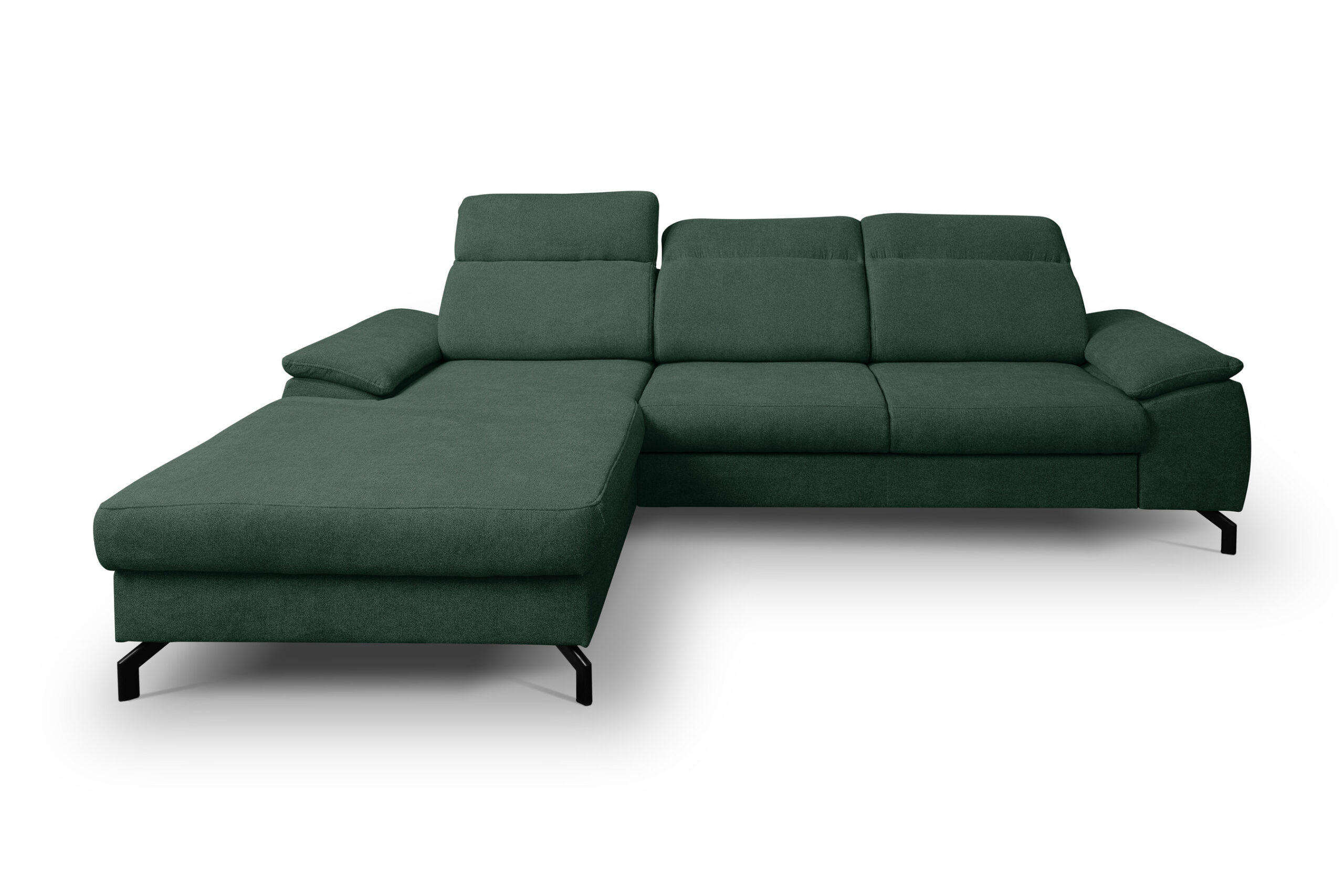 ECKSOFA MALIBU mit Schlaffunktion und Bettkasten, Farbe: Grün, Velourstoff, Ottomane Links - Grün, Textil (276/184cm) - VENASI MÖBEL
