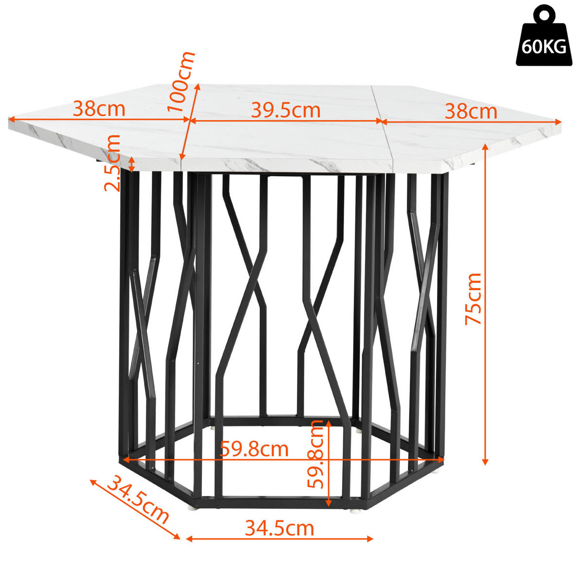 ESSTISCH, MDF in Marmoroptik mit Metallgestell, 115,5/100/75 cm, Schwarz/Weiß - Schwarz, Holzwerkstoff (115.5/100/75cm) - Redom