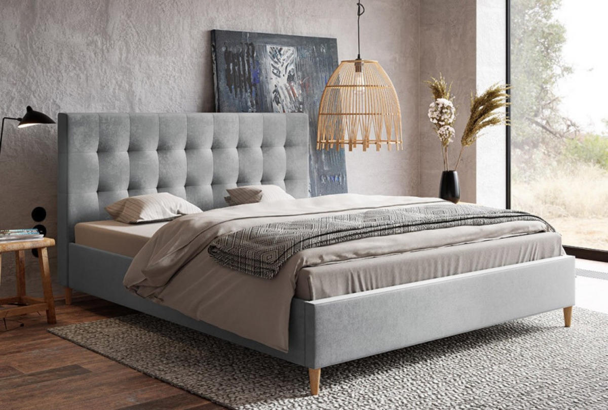 BETT Grau LUXO 4 Gepolstert Auf Hohen Beinen 120x200 cm - Eichefarben/Schwarz, Textil (120/200cm) - Sepro Meble