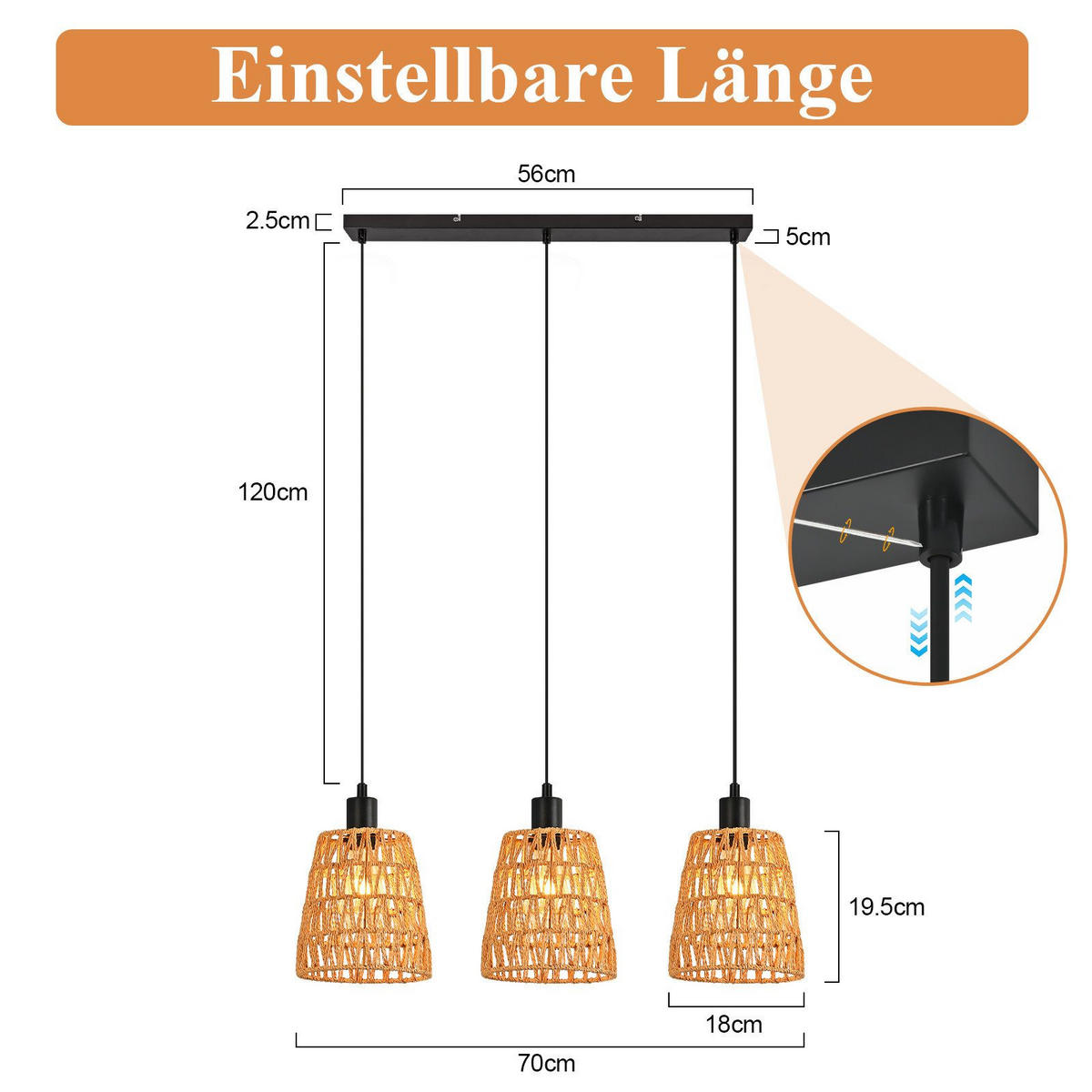 PENDELLEUCHTE BAKER Ⅲ 70/56/120 cm - Schwarz, Metall (70/56/120cm) - Nettlife