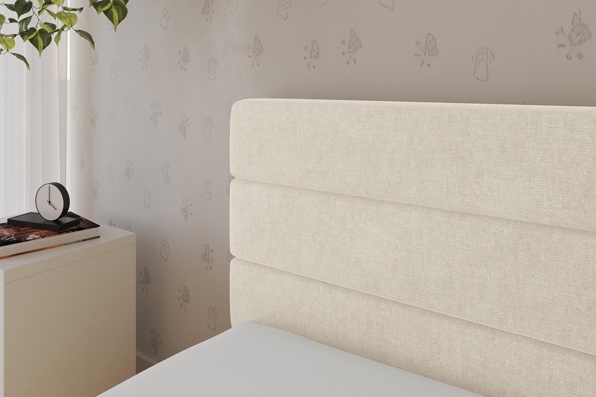 EINZELLBETT Jugendbett mit Bettkasten, Rechts - BEMY 90x200 Beige - Naturfarben, Holzwerkstoff/Textil (90/200cm) - ALTDECOR