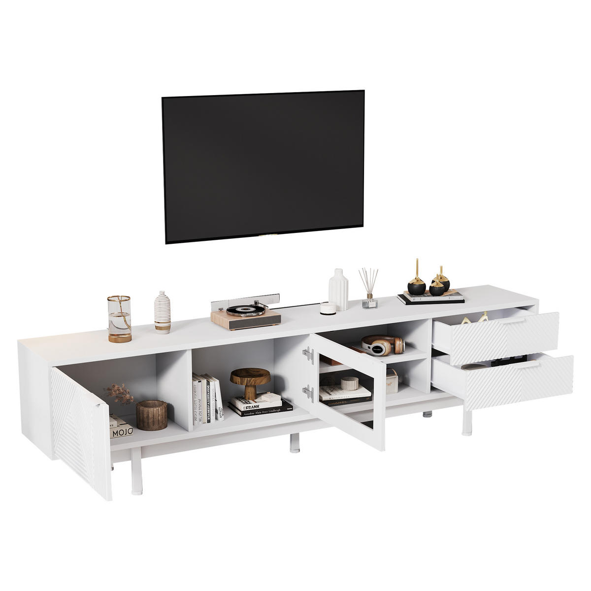 TV-SCHRANK 200/40/50,5 cm weiß Spanplatte mit 2 Türen und 2 Schubladen - Weiß, Holzwerkstoff (200/50.5/40cm) - OKWISH