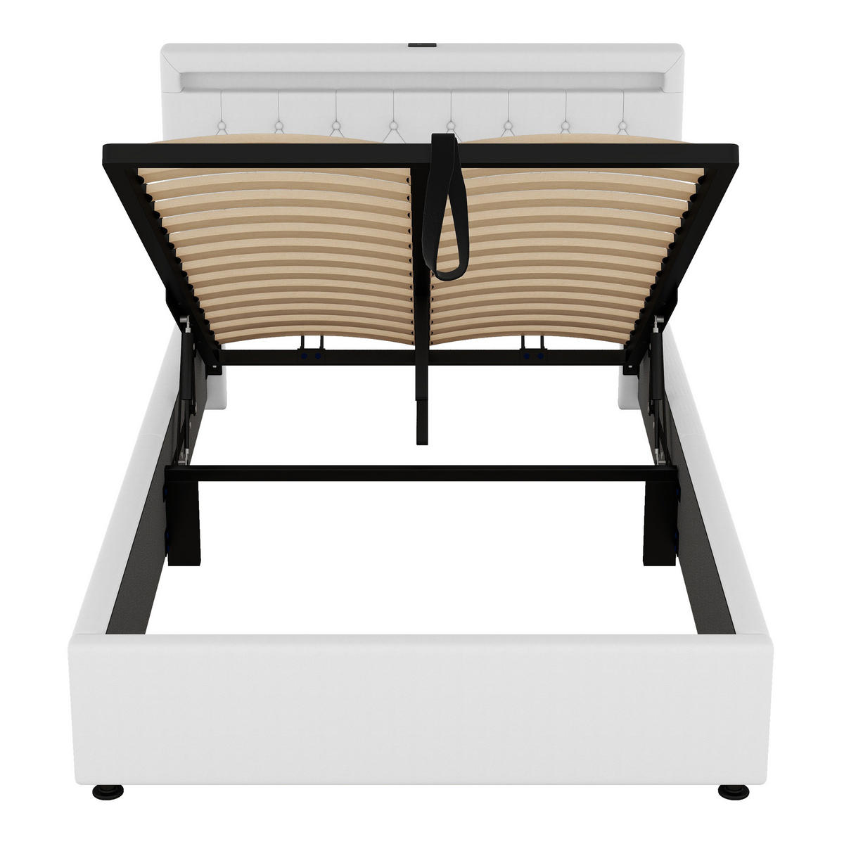 POLSTERBETT aus Leinen 140x200 cm in Weiß mit LED, USB-C & Bettkasten - Weiß, Textil (140/200cm) - Modfu