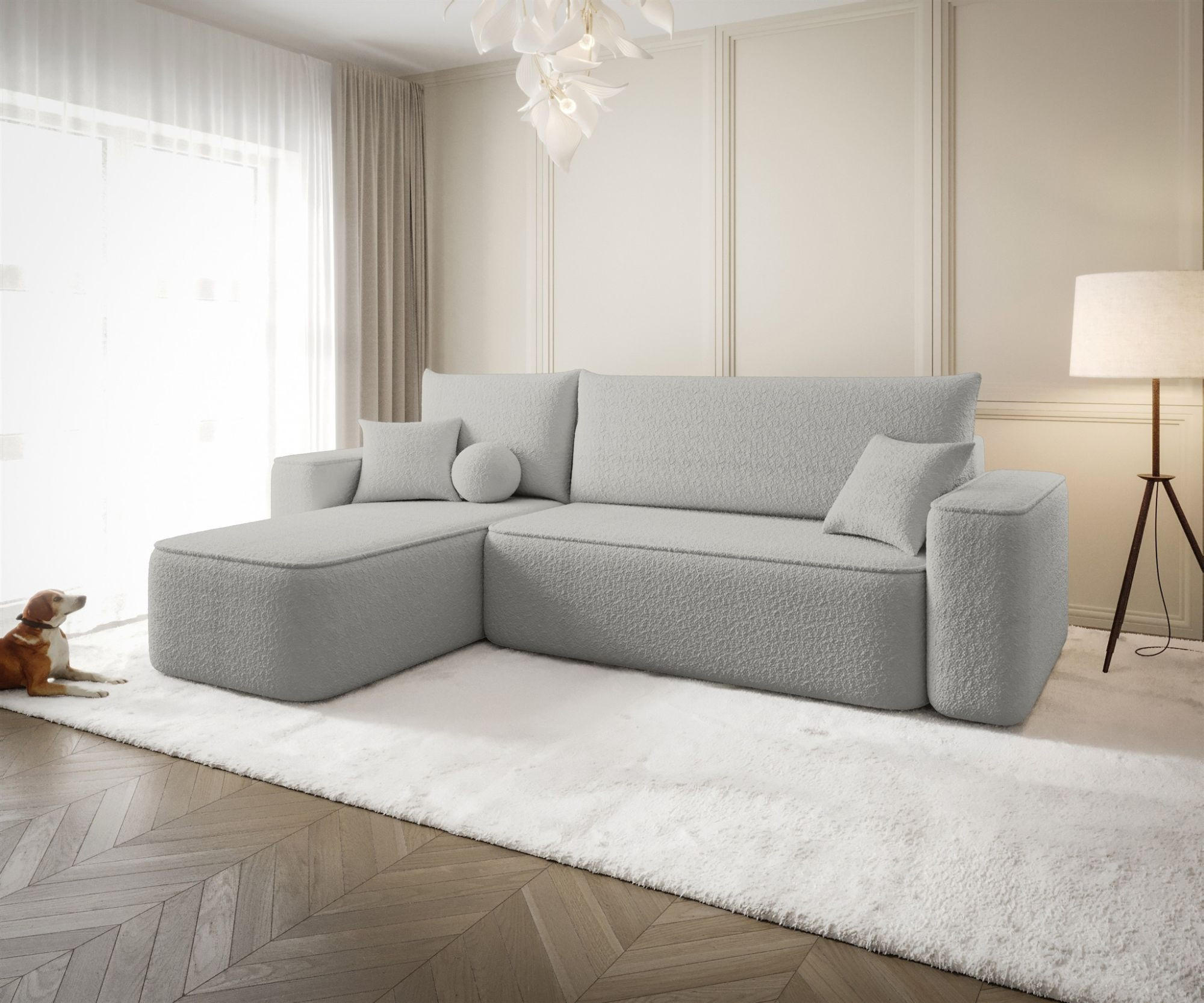ECKSOFA Agepo Stoff Quelle - Hellgrau, Holzwerkstoff/Textil (250/150cm) - Fun Möbel