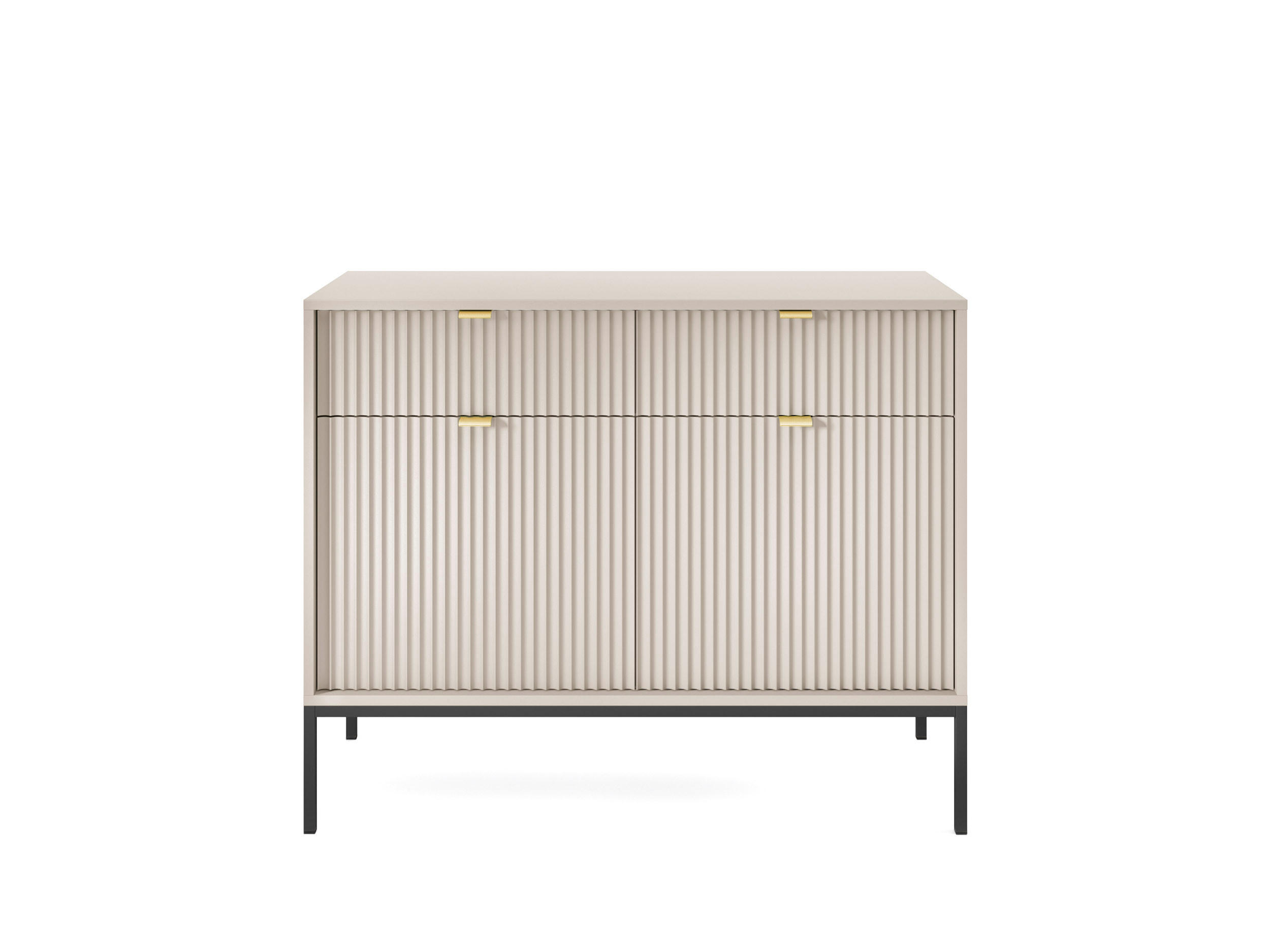 KOMMODE: 2 Schubladen, 2 Türen, Kaschmir, Schwarz, 104 x 83 x 39 cm, goldene Griffe - Beige/Schwarz, Holzwerkstoff/Metall (104/83/39cm) - 3XE LIVING