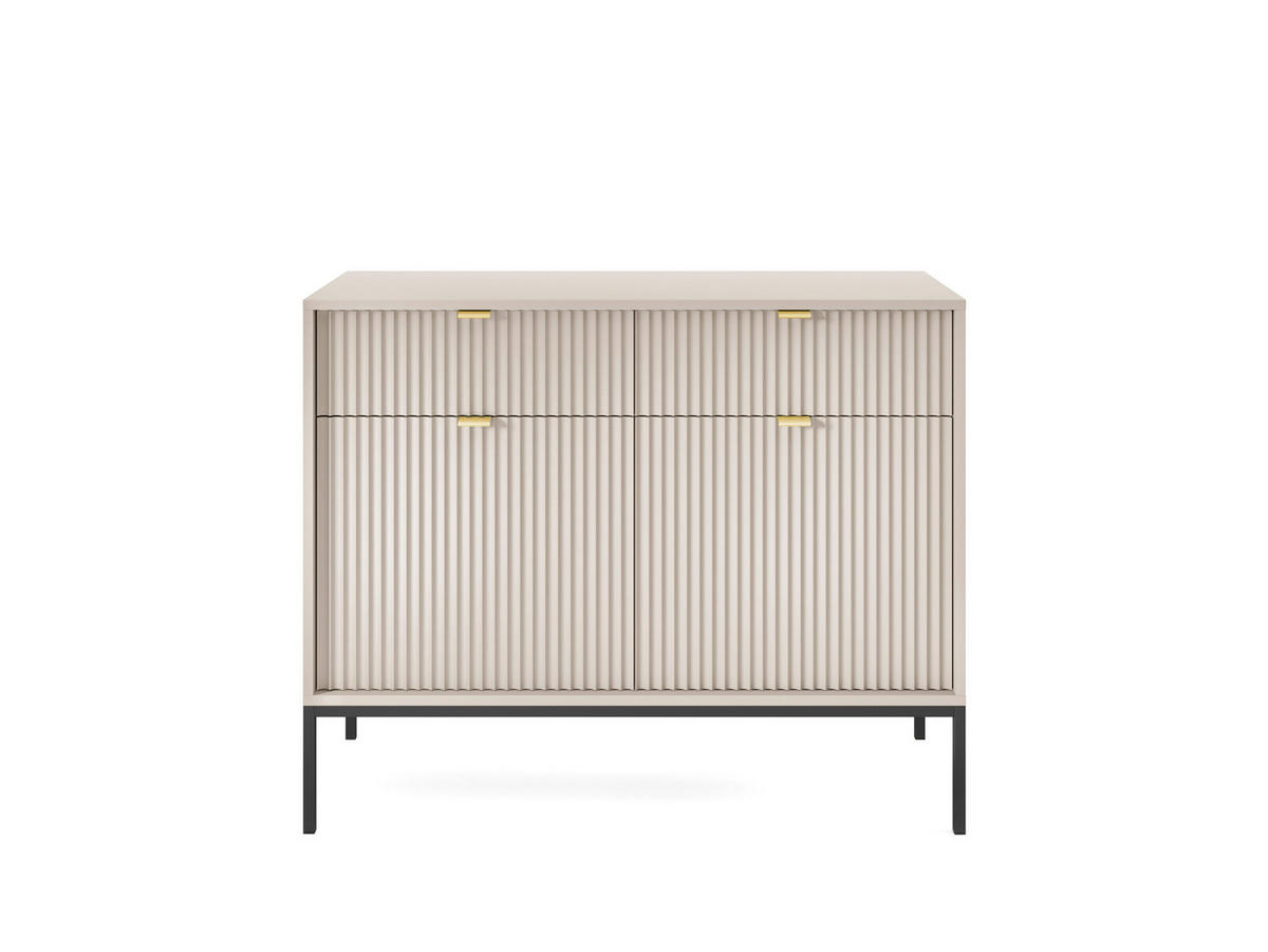 KOMMODE: 2 Schubladen, 2 Türen, Kaschmir, Schwarz, 104 x 83 x 39 cm, goldene Griffe - Beige/Schwarz, Holzwerkstoff/Metall (104/83/39cm) - 3XE LIVING