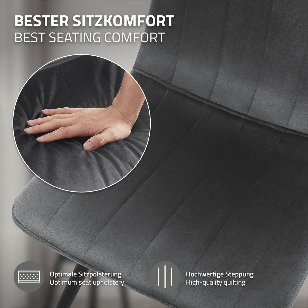 ESSZIMMERSTÜHLE 2er Set drehbar Küchenstühle gepolstert aus Samt Anthrazit - Anthrazit/Schwarz, Textil/Metall (43/81/52cm) - ML-DESIGN
