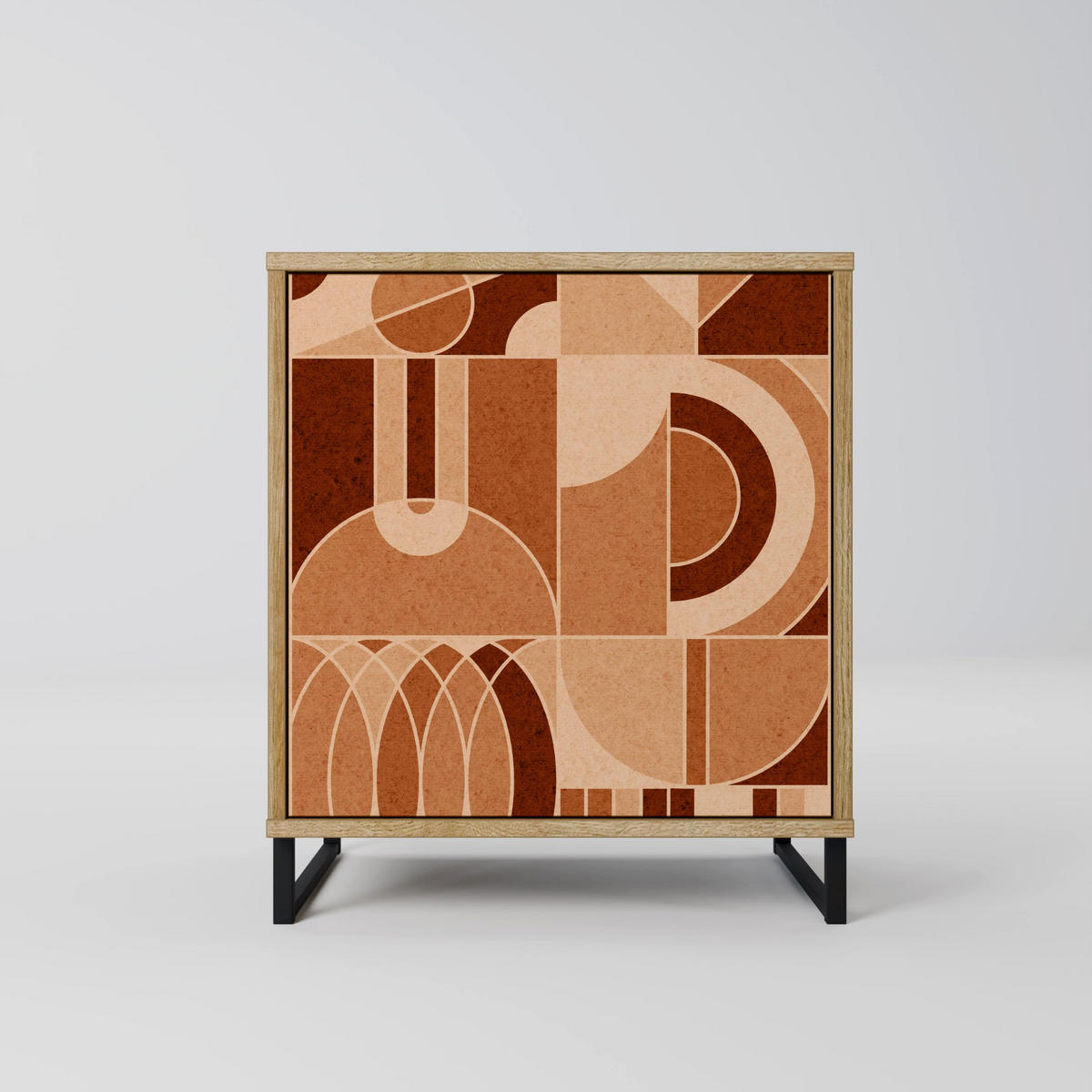 SIDEBOARD PRISM MOSAIC, Eichefarben, 57,5x42x67,5 cm, Schwarze Metall-Rahmenfüße - Eichefarben/Multicolor, Holzwerkstoff/Metall (57.5/67.5/42cm) - SpaceRebels