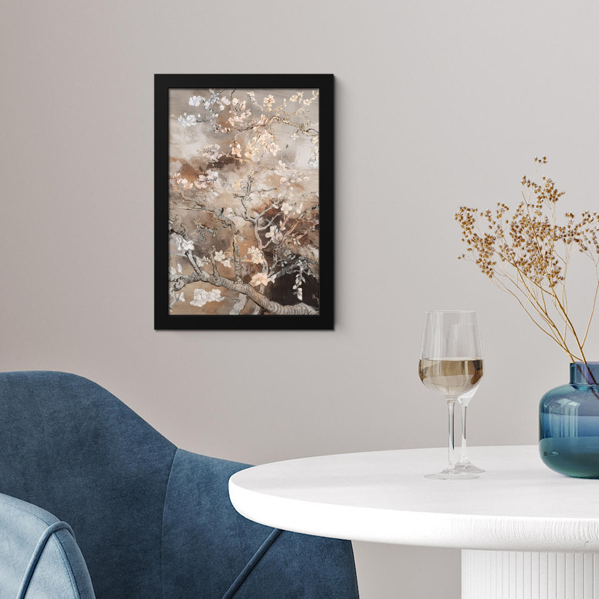 GERAHMTES BILD Mandelblüte - Kunst - Van Gogh - Beige - Abstrakt 20x30 cm - Braun, Papier (20/30cm) - MuchoWow