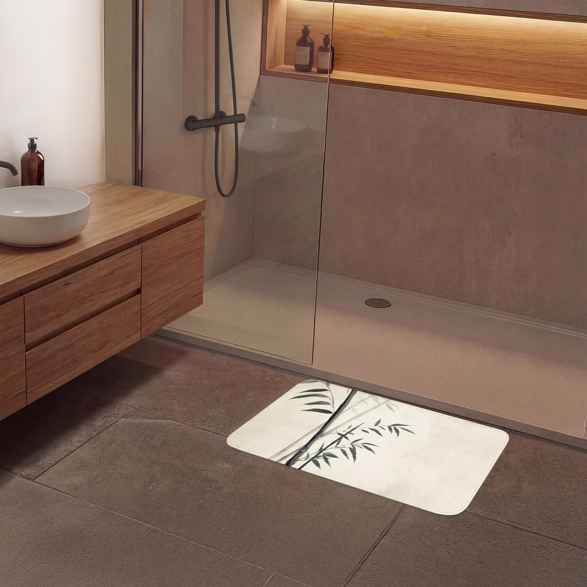KOUPELNOVÁ PŘEDLOŽKA Japandi - Bambus - béžová 80x50 cm - ecru, textil/plast (80/50cm) - OnlyWow