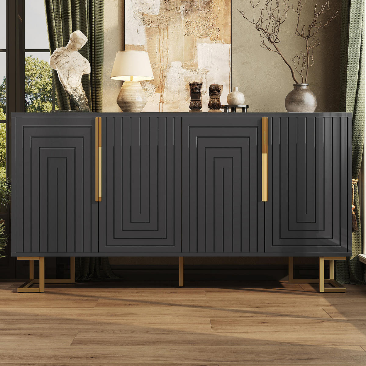 SIDEBOARD mit 2 Türen 152 x 40 x 75 cm MDF Black - Schwarz, Holzwerkstoff (152/75/40cm) - Meubliv