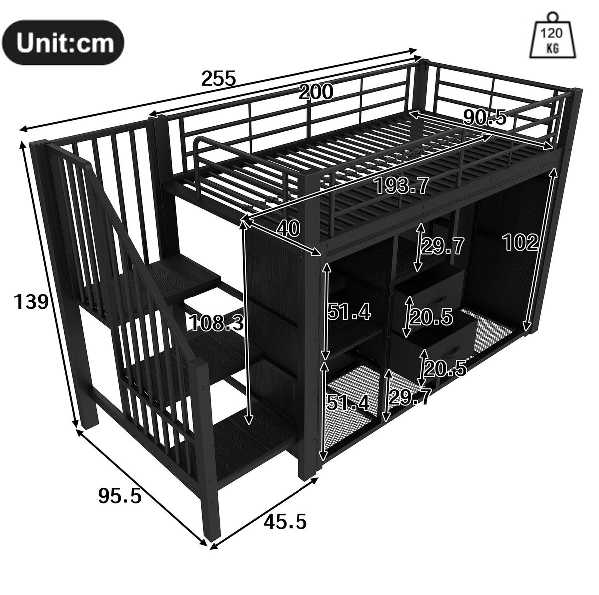 HOCHBETT 90/200 cm Schwarz aus Metall mit LED-Beleuchtung und Stauraum - Schwarz, Metall (90/200cm) - OKMYHOME