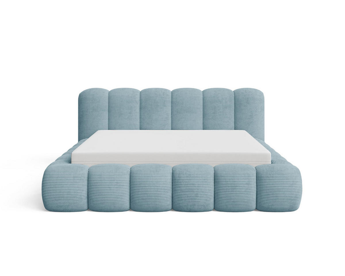 POLSTERBETT 200x200 mit Bettkasten, Lattenrost und Kopfteil, Poso Cord-Stoffbezug Türkis - Türkis, Holz (200/200cm) - Chilly