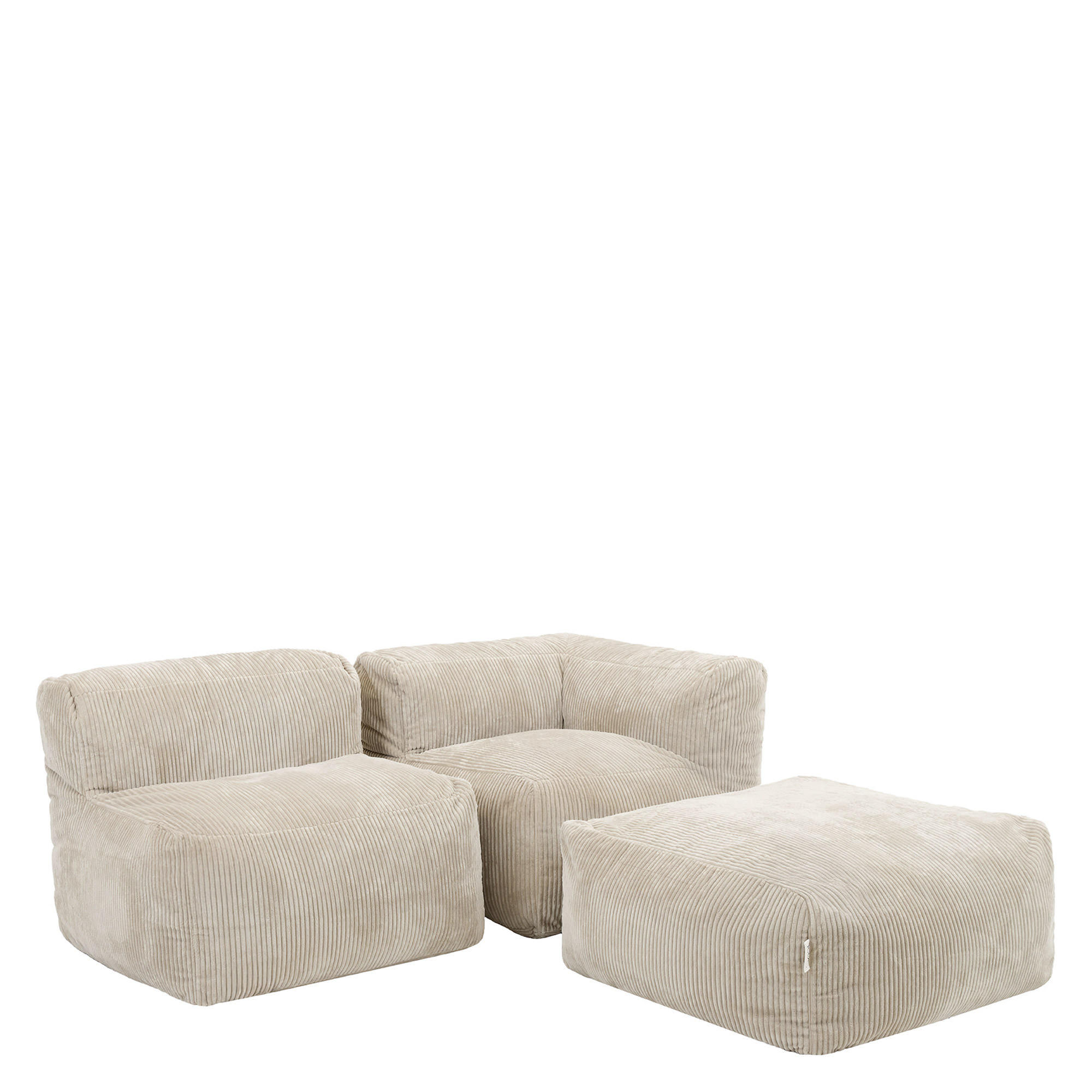 SITZSACK-SOFA 3-tlg. ZEN: Ecksessel, Sessel, Fußstütze - Beige, Textil (290/68/100cm) - icon