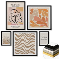 WANDBILDER 5er-Set - 50x50 cm & 20x30 cm & 40x60 cm Schwarzer Rahmen - Sonnen-Boho-Pastelltönen - Schwarz, Kunststoff (40/60cm) - ArtPrintCave