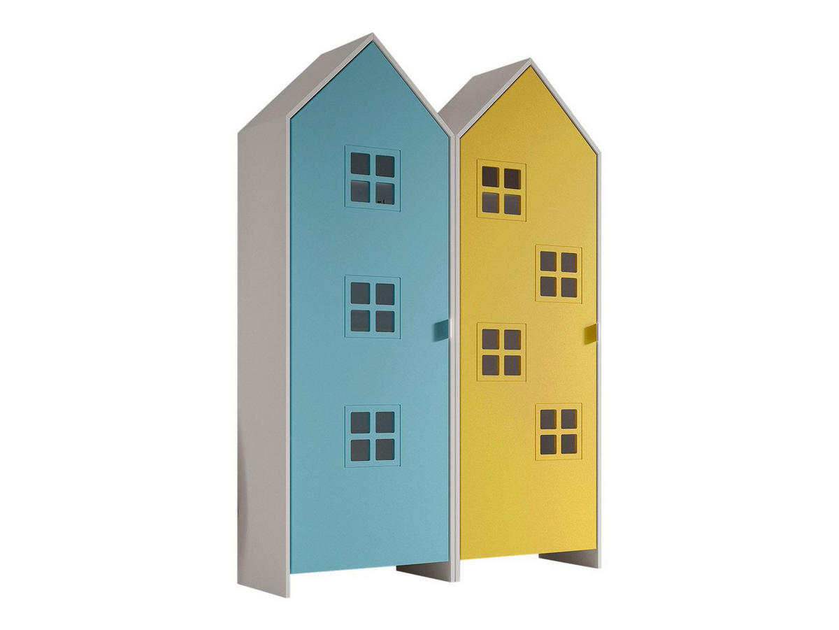 REGALSCHRANK Set Kania 115x37x171 MDF Weiß /Bunt - Blau/Gelb, Holzwerkstoff (115/171/37cm) - 58aufmkessel