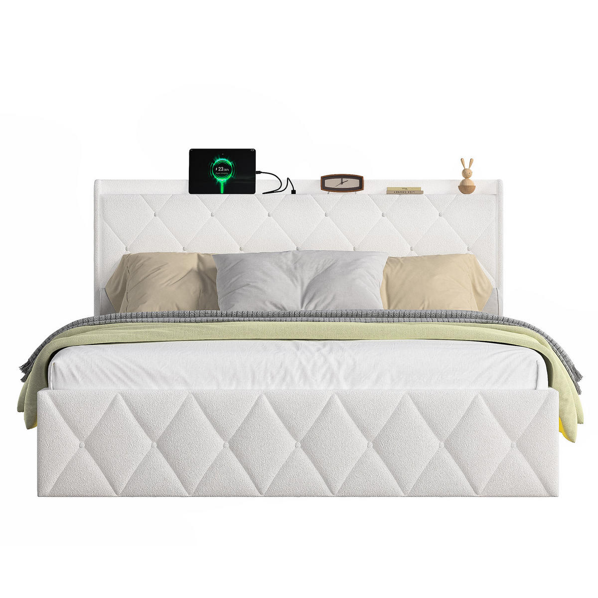 BETT mit USB und LED 160x200 cm Teddy Weiß - Weiß, Holzwerkstoff (160/200cm) - Meubliv