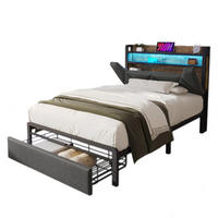 TAPECIRANI krevet od lana 90x200 cm sivi s LED rasvjetom, USB/Type-C priključcima, uzglavljem za odlaganje i ladicom - siva, tekstil (90/200cm) - Modfu