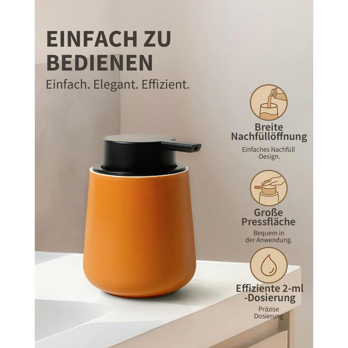 SEIFENSPENDER Keramik Rotbraun 350ml - Orange, Keramik (9/12/9cm)