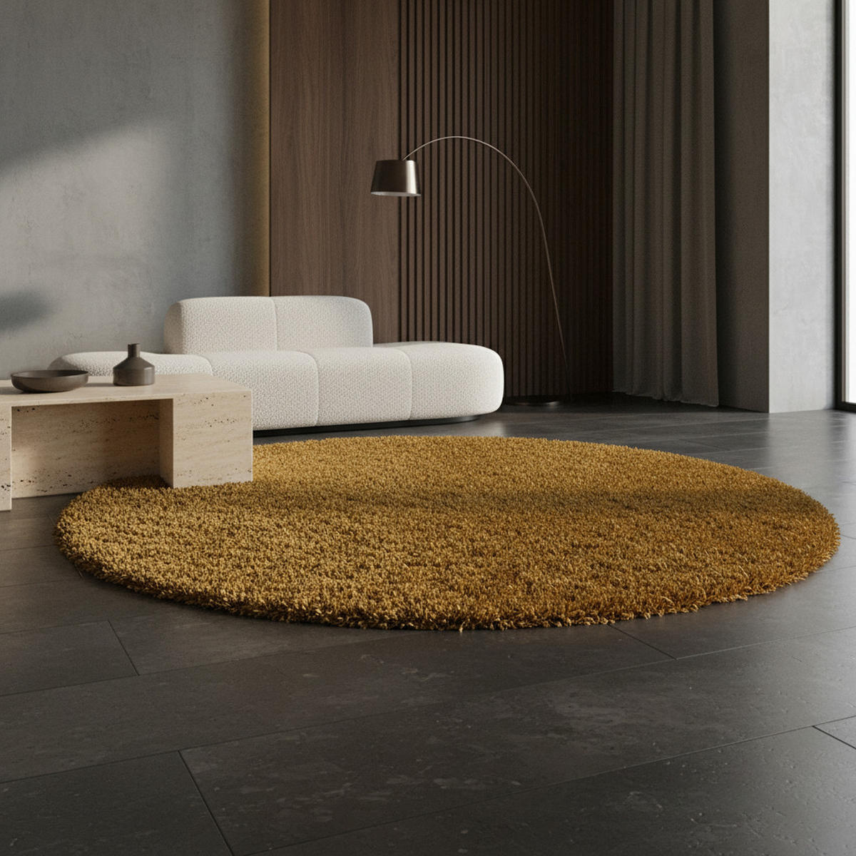 TEPPICH Hochflor Shaggy Uni-Look Polypropylen Wohnzimmer Gold Rund 200x200 - Goldfarben, Textil (200/200cm) - KADIMA DESIGN