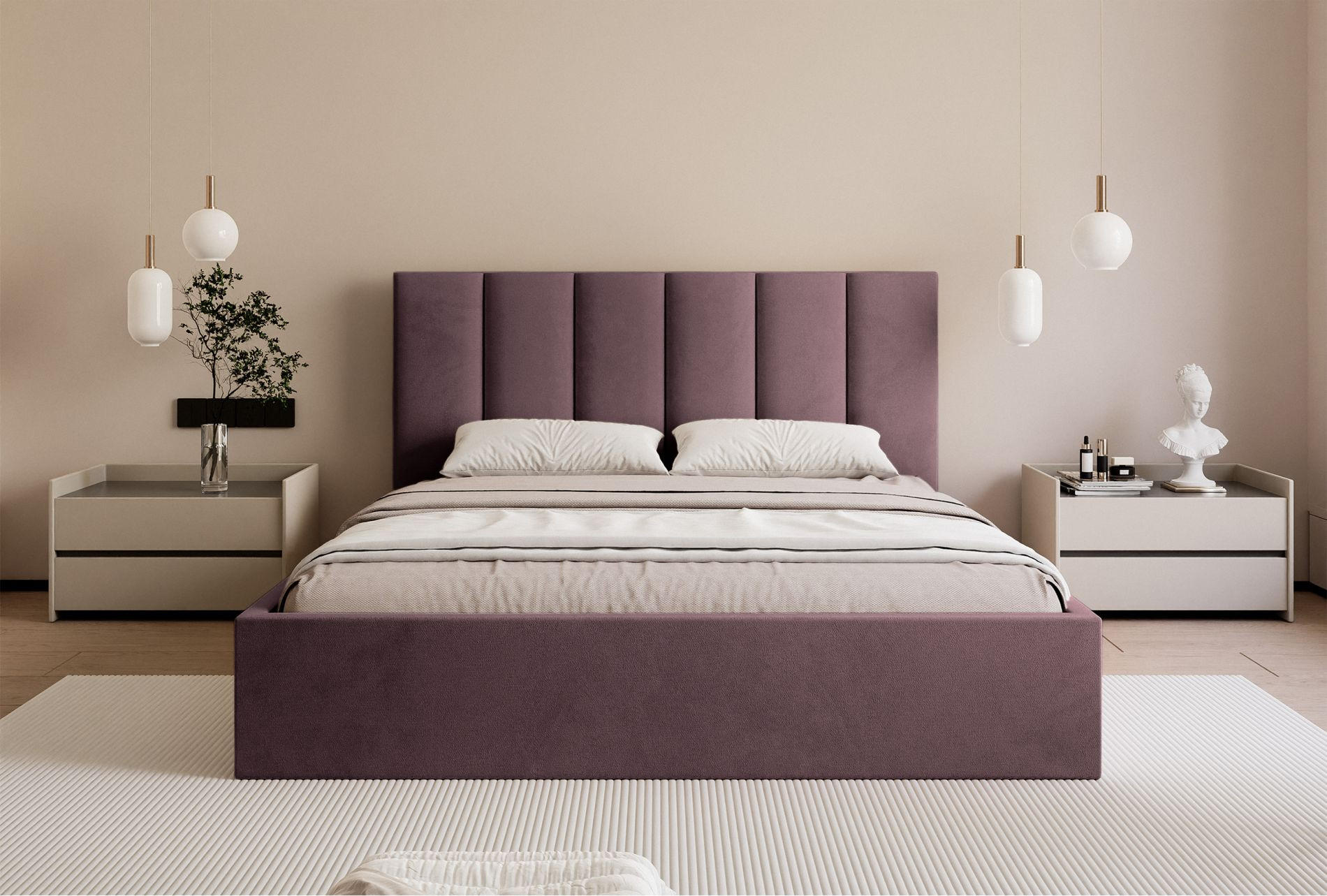 POLSTERBETT Masego Violett, Velours, 140x200 cm - Lila, Textil (140/200cm) - Selsey