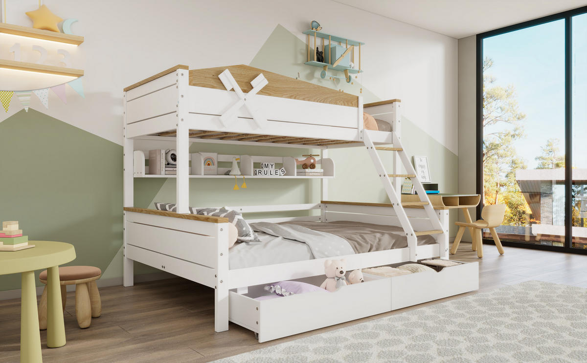 ETAGENBETT 90/140x200 cm Rutsche Regal weiß - Weiß, Holz (140/200cm) - LEBENLANG