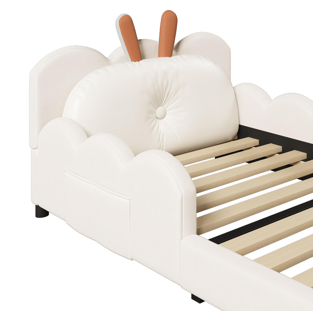 POLSTERBETT 90/200 cm Beige mit Kaninchen-Kissen und Lattenrost - Beige, Textil (90/200cm) - MIVRAY