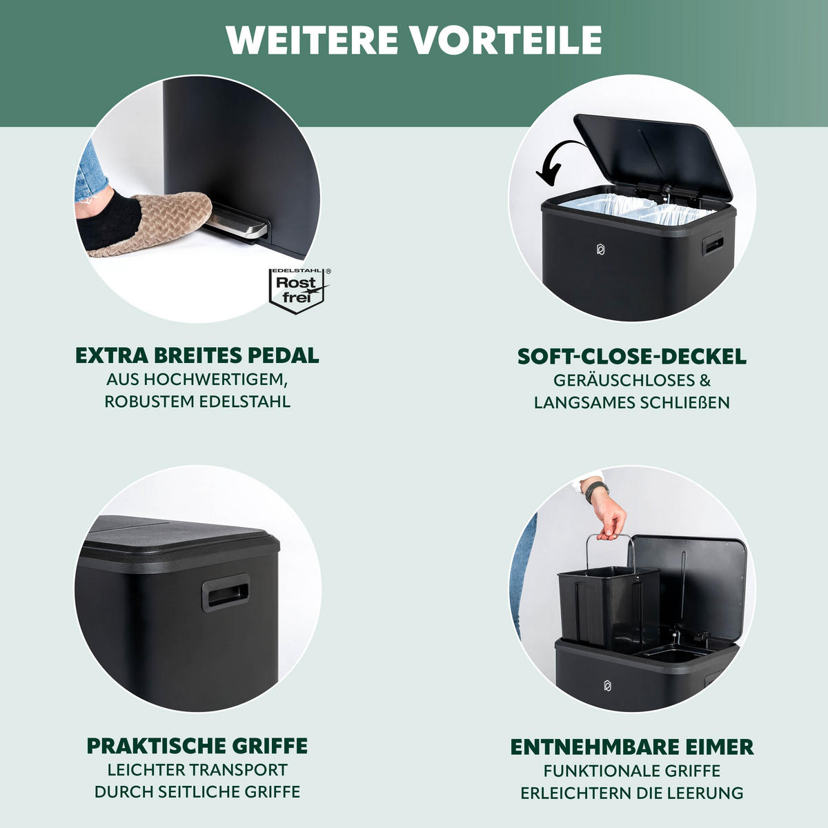 ABFALLEIMER 30 Liter, schwarz - Schwarz, Metall (42.5/50/33.5cm) - eluno