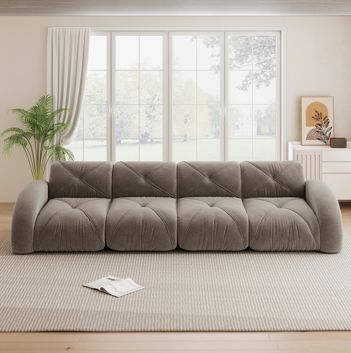 MODULSOFA 4-Sitzer aus Chenille mit rahmenlosem Design Taupe - Taupe, Textil (95/76/358cm) - Modenvie