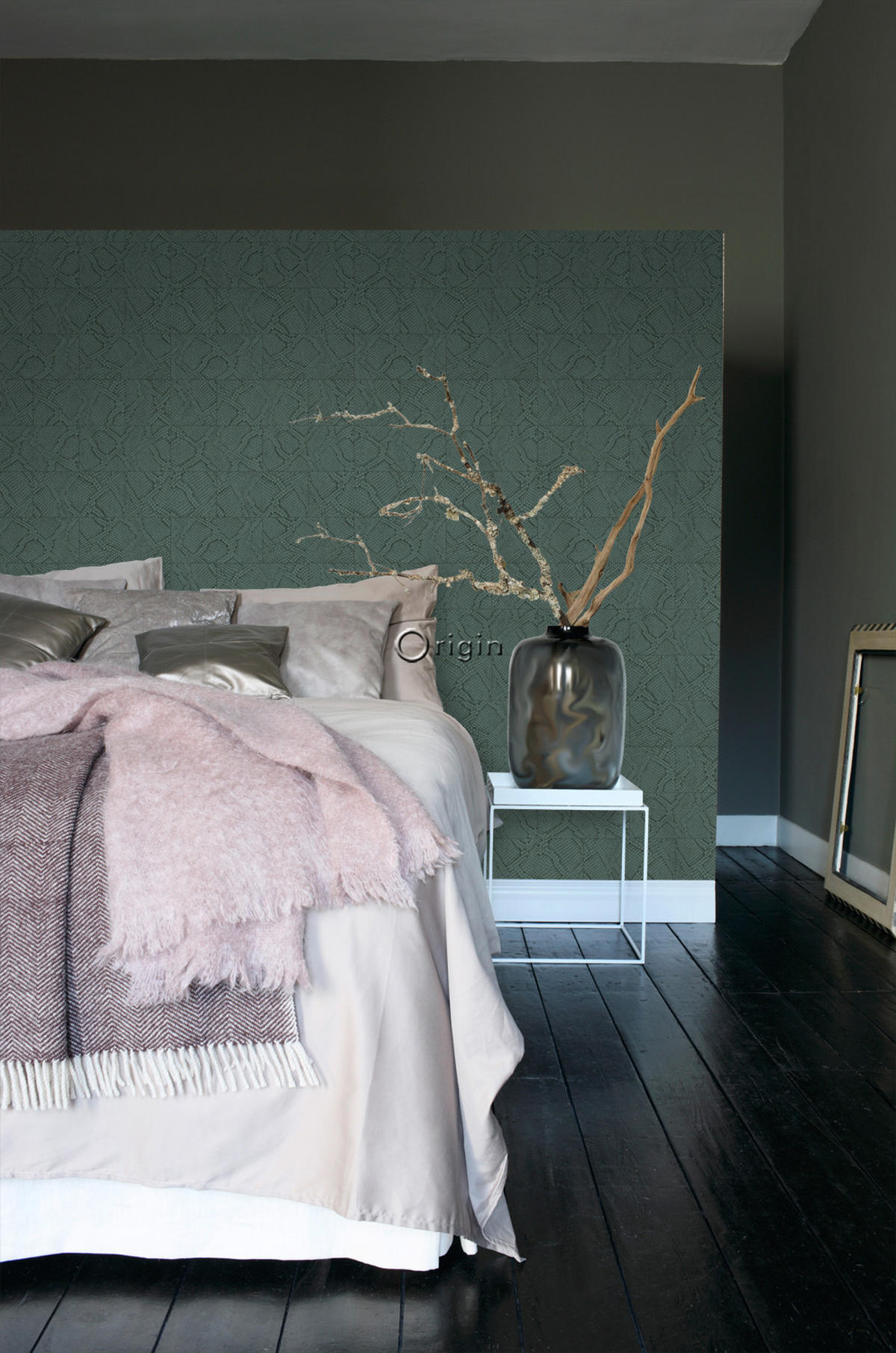 TAPETE Fliesenmuster mit Schlangenhaut-Motiv 53 cm x 10.05 m - Blau, Papier (53/1000cm) - Origin Wallcoverings