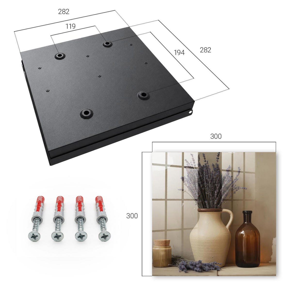 SCHLÜSSELBOX Schwarz 30x30 cm- Türöffnung nach rechts - Lavendelvase - Beige, Metall (30/30/5cm) - TULUP