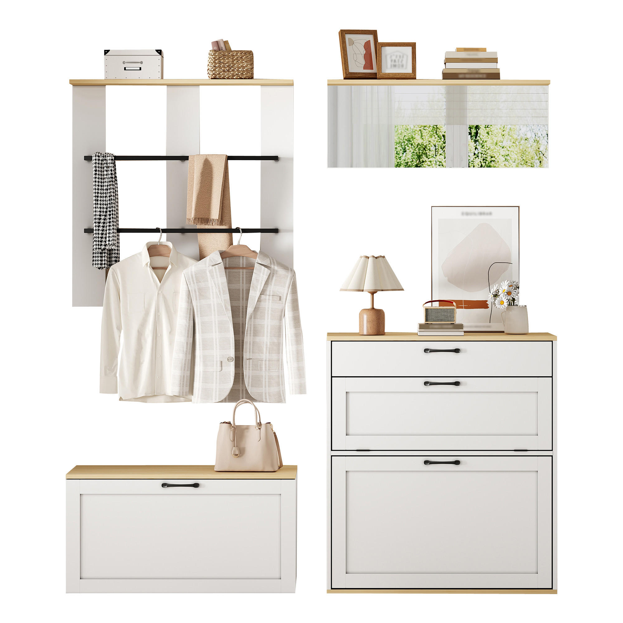 Flieks Garderobe Weiß, Natur 156x176x36 cm