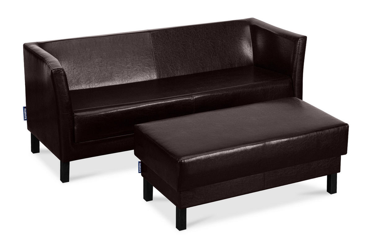 SITZHOCKER ESPECTO auf hohen Holzbeinen, Dunkebraun - Dunkelbraun/Schwarz, Textil (106/47/56cm) - KONSIMO®