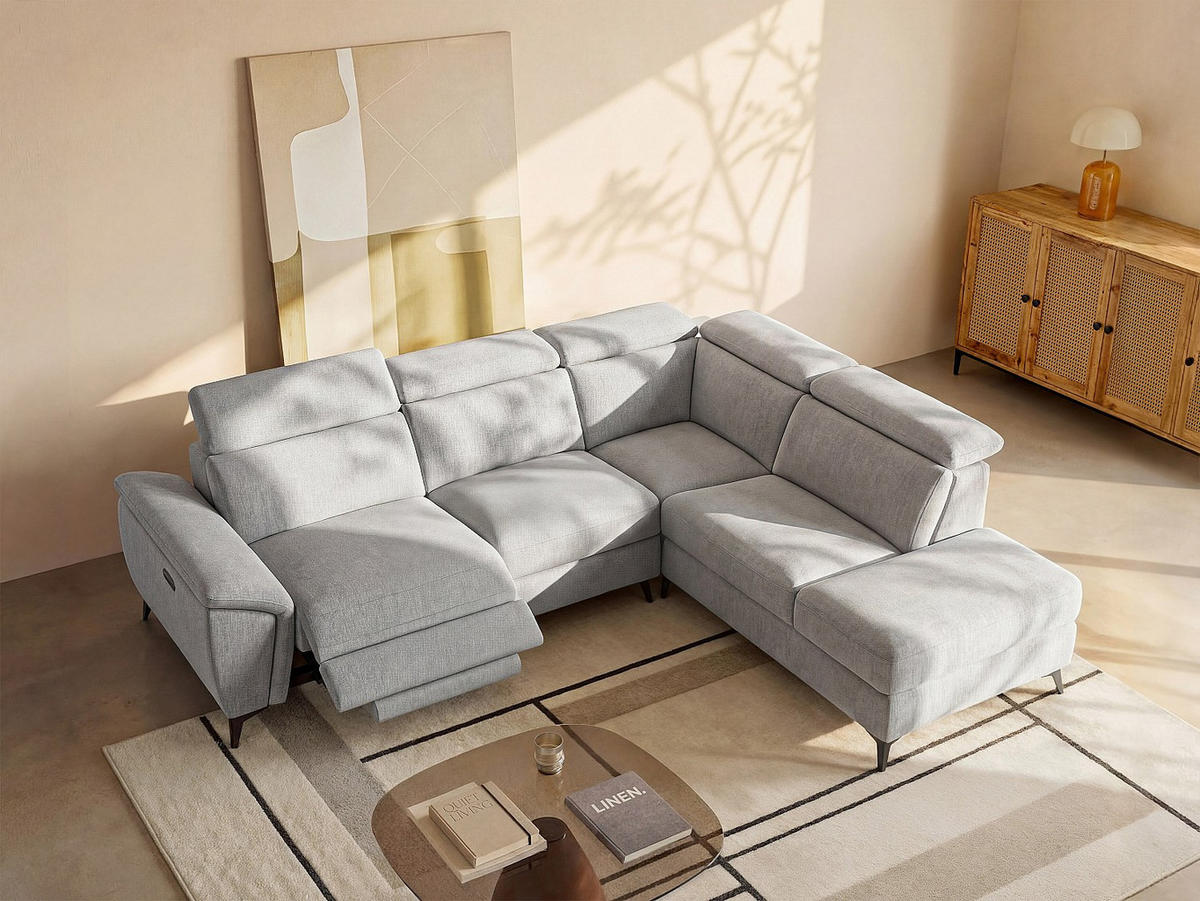 RELAXSOFA - 5 Personen - stoff - hellgrau Cadilo - Hellgrau, Textil/Metall (279/83/221cm) - Vente-Unique