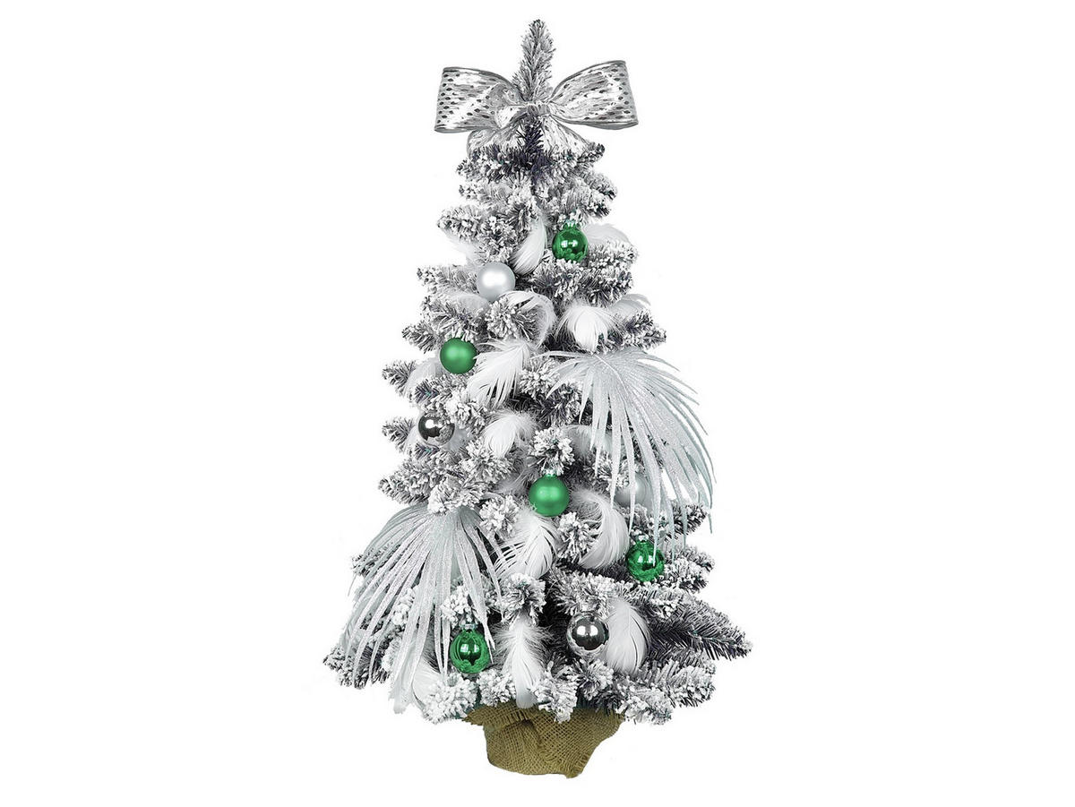 LAALU WEIHNACHTSBAUM geschmückt künstlich POLARGRÜN 60 cm mit LED-BELEUCHTUNG IM TOPF - Silberfarben/Weiß, Kunststoff (60cm) - LAALU