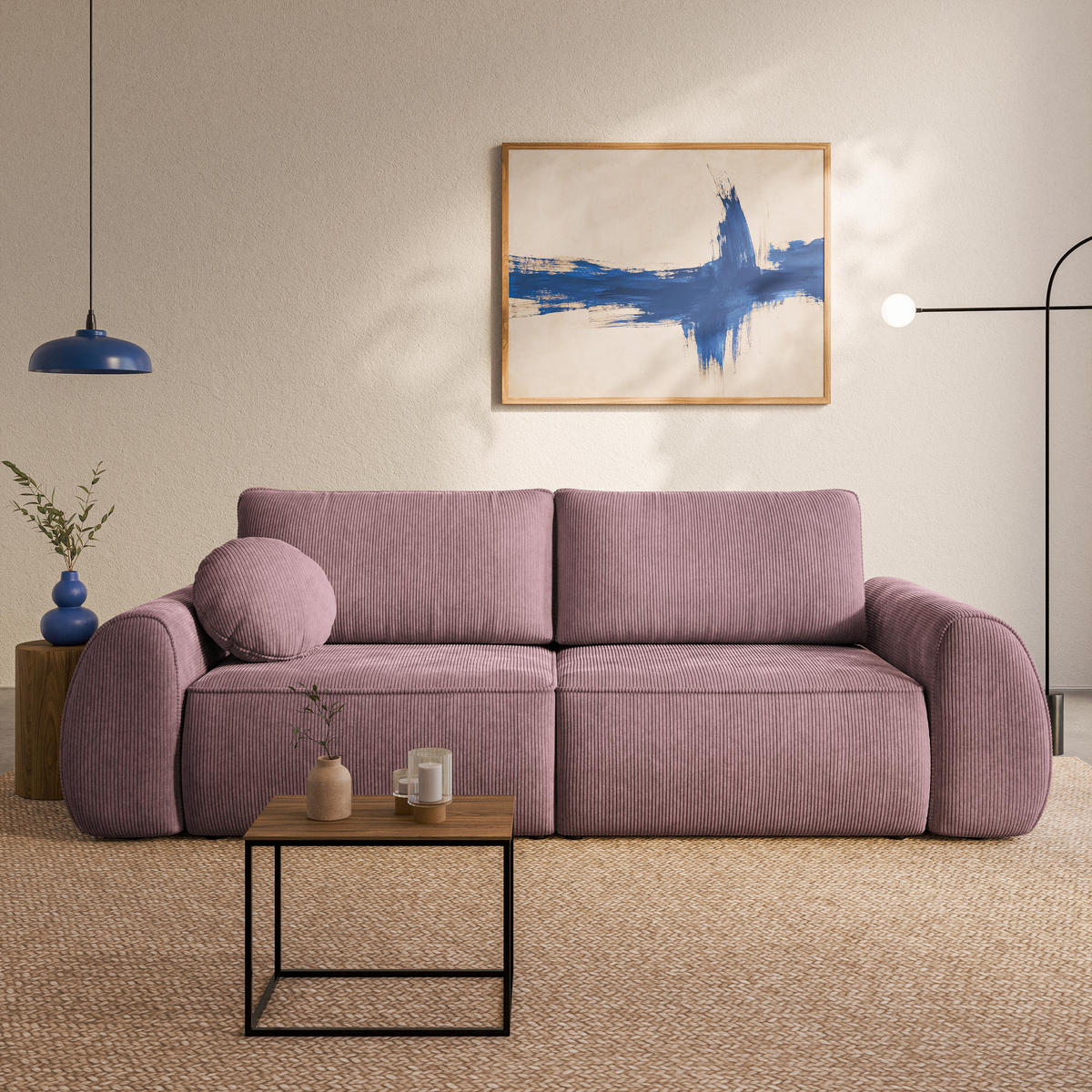 BETTSOFA ZEFEO Lila Kordstoff mit Schlaffunktion - Lila, Textil (264/96/106cm) - MASSENO