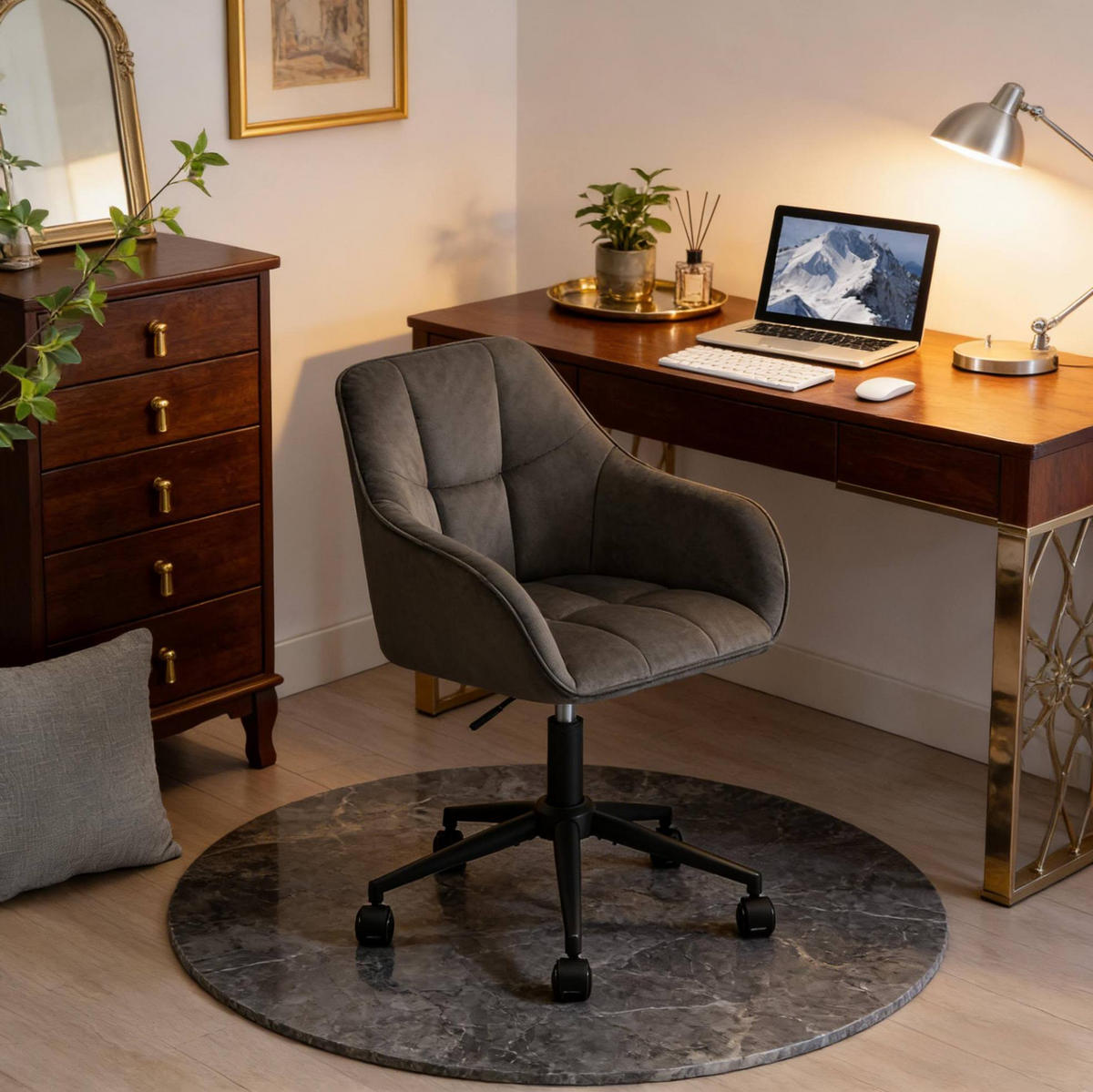BÜROSTUHL höhenverstellbar drehbar Samt Dark Gray - Dunkelgrau, Metall (40.5/40/61cm) - Meubliv