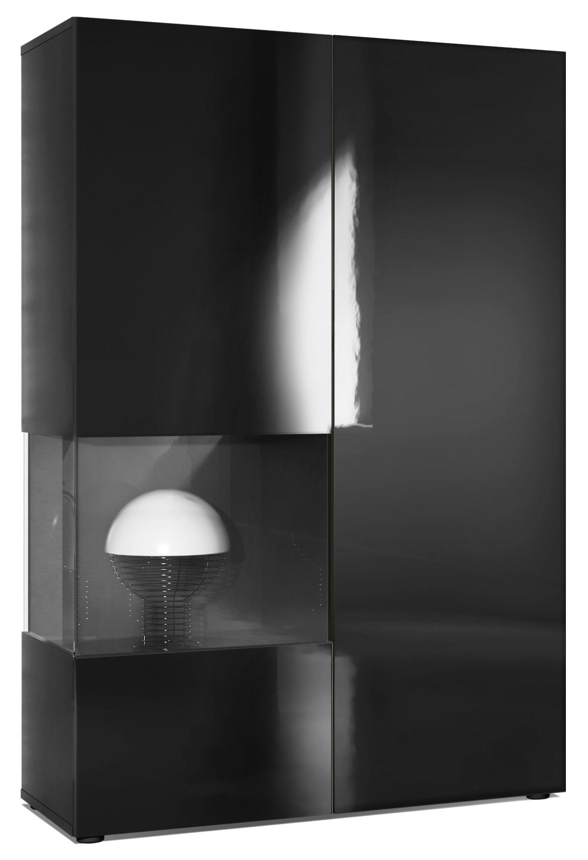 VITRINE Morena Tür und Einsatz in Schwarz Hochglanz - Schwarz Hochglanz, Holzwerkstoff (91.5/136.5/37cm) - Vladon