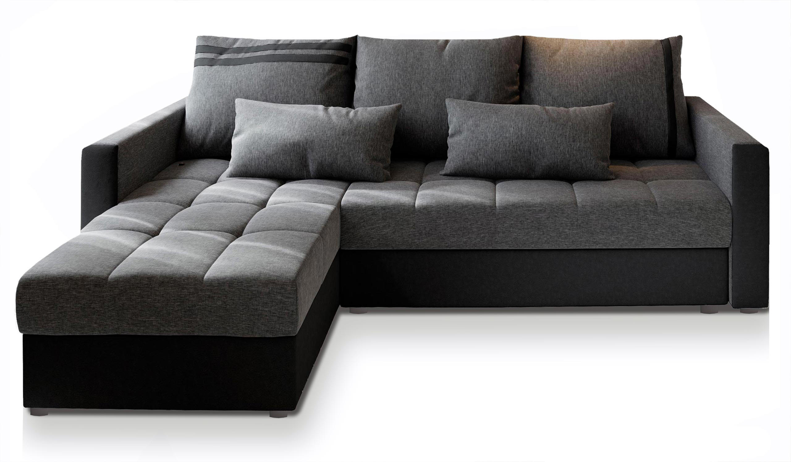 ECKSOFA KOS PIK Hellgrau Dünner Stoff mit Schlaffunktion - Schwarz/Grau, Holz (220/140cm) - MASSENO