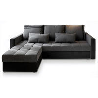 ECKSOFA KOS PIK Hellgrau Dünner Stoff mit Schlaffunktion - Schwarz/Grau, Holz (220/140cm) - MASSENO