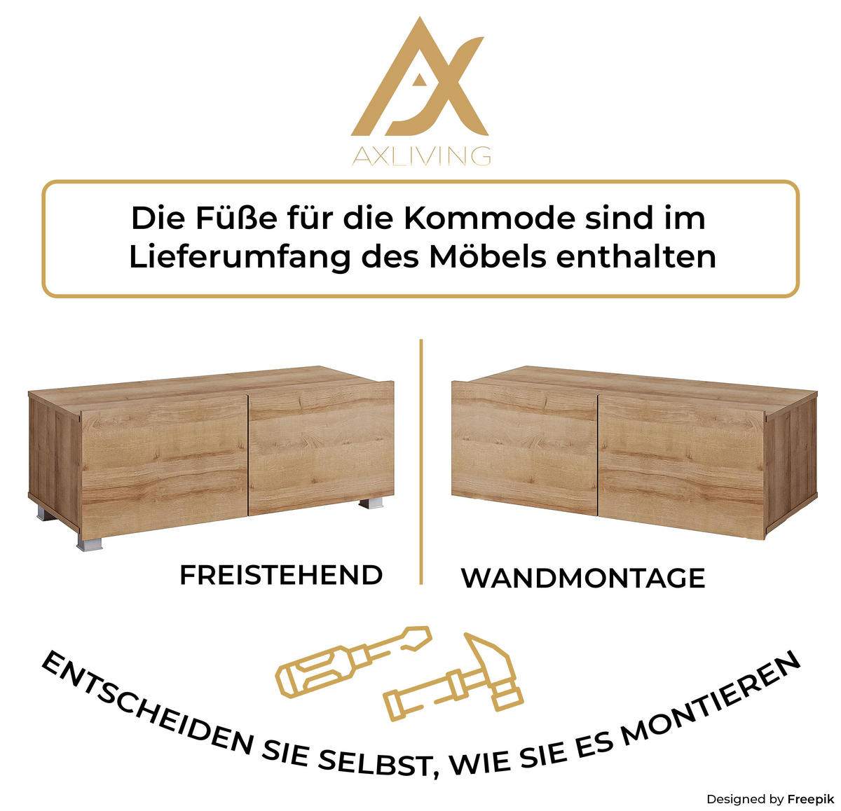 WOHNWAND Kossana 17 Modern Goldene Eiche 300/155/43 cm Stauraumwunder - Hellbraun, Holzwerkstoff/Kunststoff (300/155/43cm) - AX Living