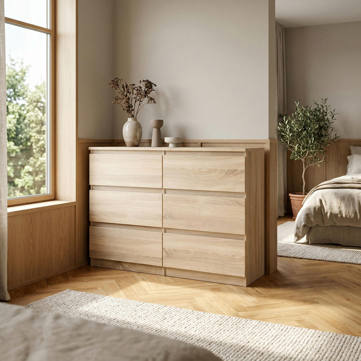 KOMMODE NUDO 138,5/78,5/39cm mit 6 Schubladen Türen Sonoma Eiche - Sonoma Eiche, Holzwerkstoff (138.5/78.5/39cm) - MASSENO