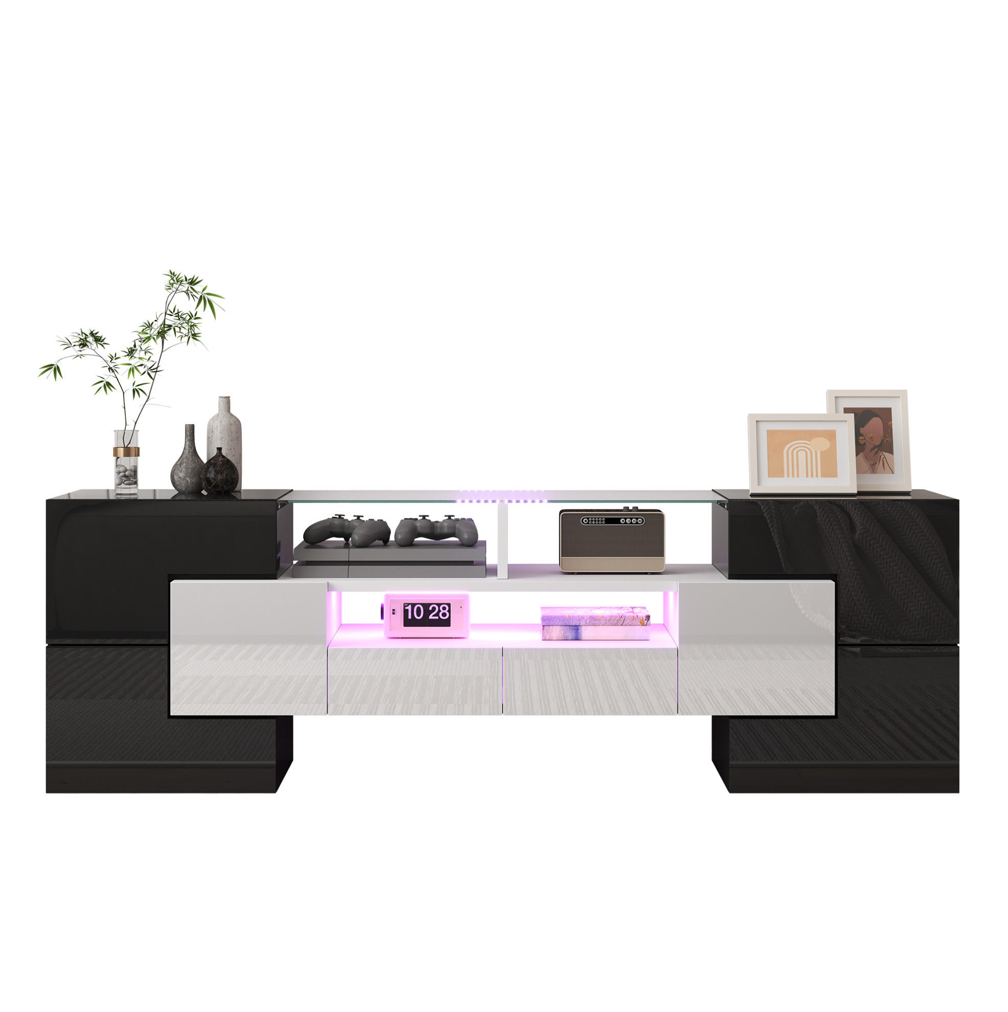 LOWBOARD 145/30/51 cm in Weiß aus MDF/Spanplatte mit LED-Beleuchtung - Weiß, Holzwerkstoff (30/51/145cm) - OKMYHOME