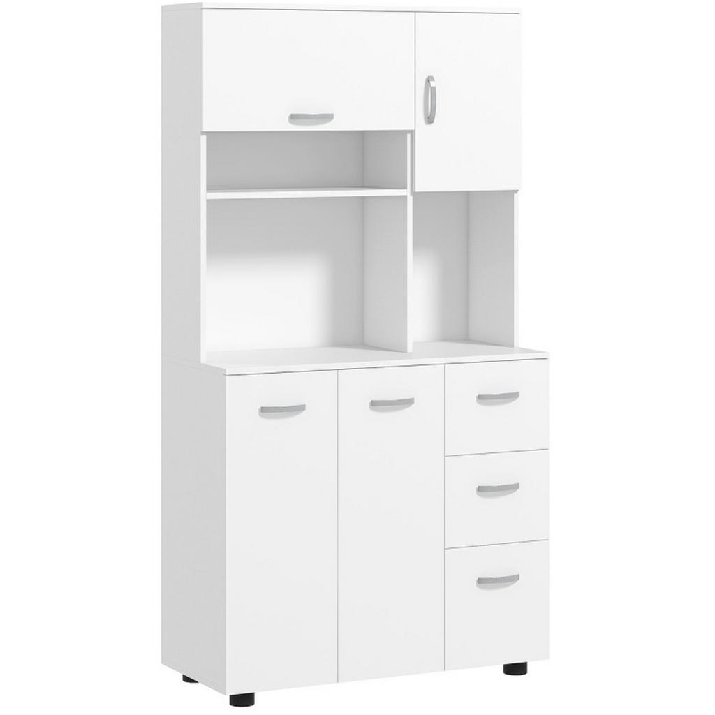Modfu KUCHYŇSKÁ skříňka z dřeva 89x39,5x168 cm bílá se 3 zásuvkami, nastavitelnými policemi a velkým úložným prostorem