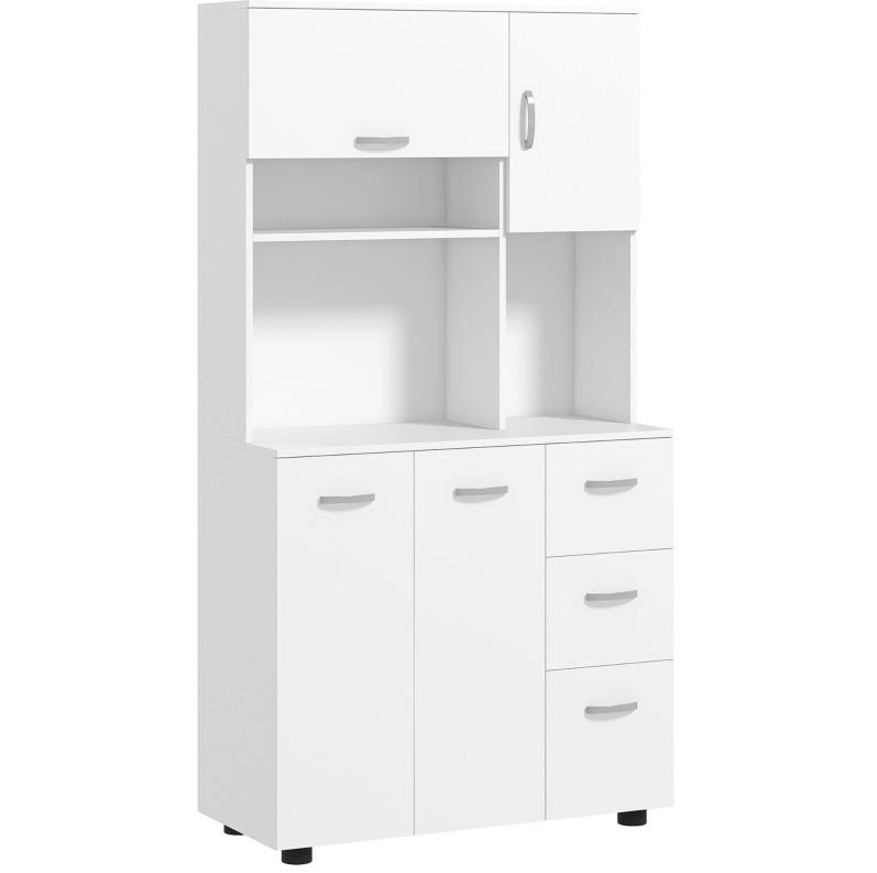 BUFFET aus MDF und Spanplatte 89x39,5x168 cm Weiß mit 3 Schubladen, Regalen und Kippschutz - Weiß, Holzwerkstoff (89/168/39.5cm) - Modfu