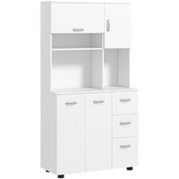 BUFFET aus MDF und Spanplatte 89x39,5x168 cm Weiß mit 3 Schubladen, Regalen und Kippschutz - Weiß, Holzwerkstoff (89/168/39.5cm) - Modfu