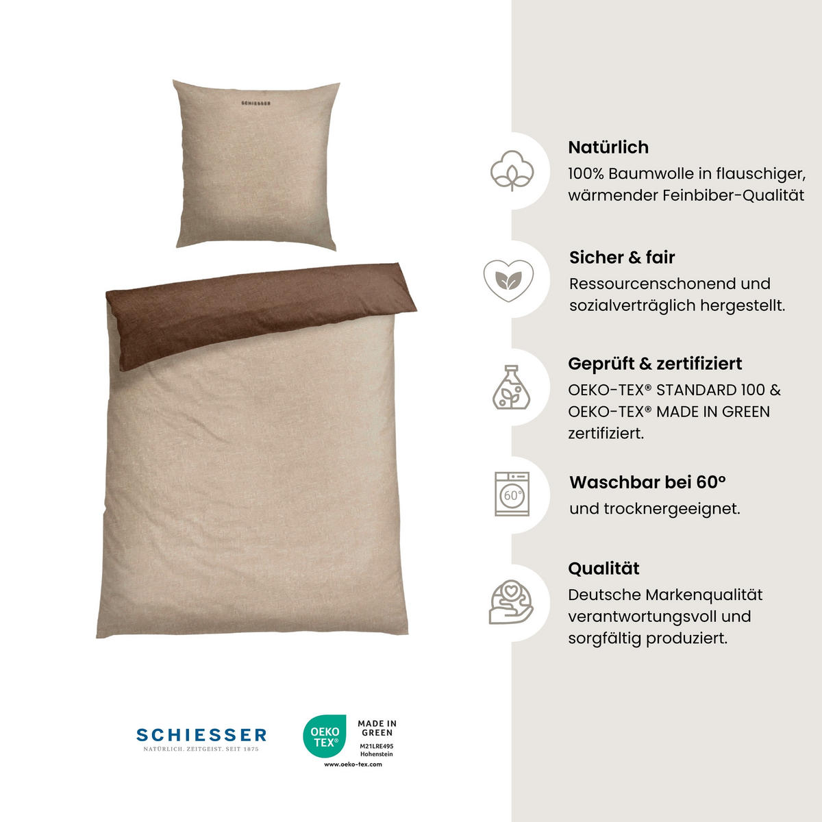 BETTWÄSCHESET Doubleface - Feinbiber - 2-teilig - 135 x 200 cm - Sand - Sandfarben, Textil (135/200cm) - SCHIESSER